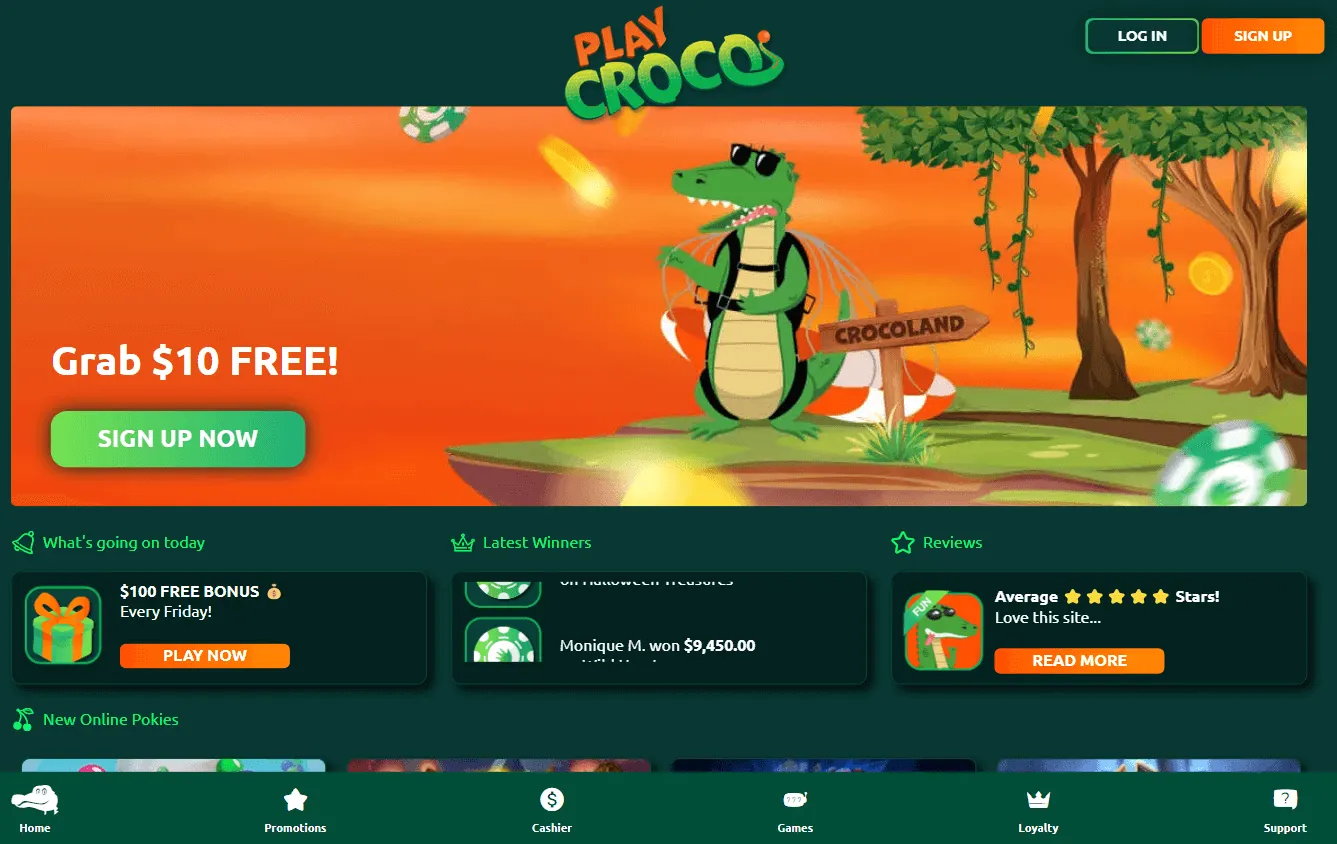 Croco Casino desktop home lobby for Australian players